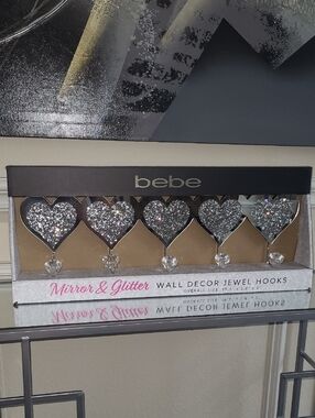 bebe Silver Glitter Heart Wall Hooks - Set of 5